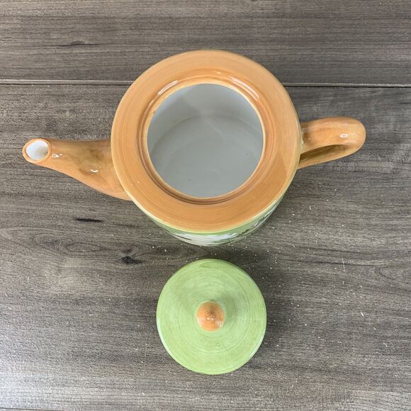 Vintage Teapot Hand Painted Flowers Ceramic Teapot Designpac Green 4 Inch - Picture 8 of 9